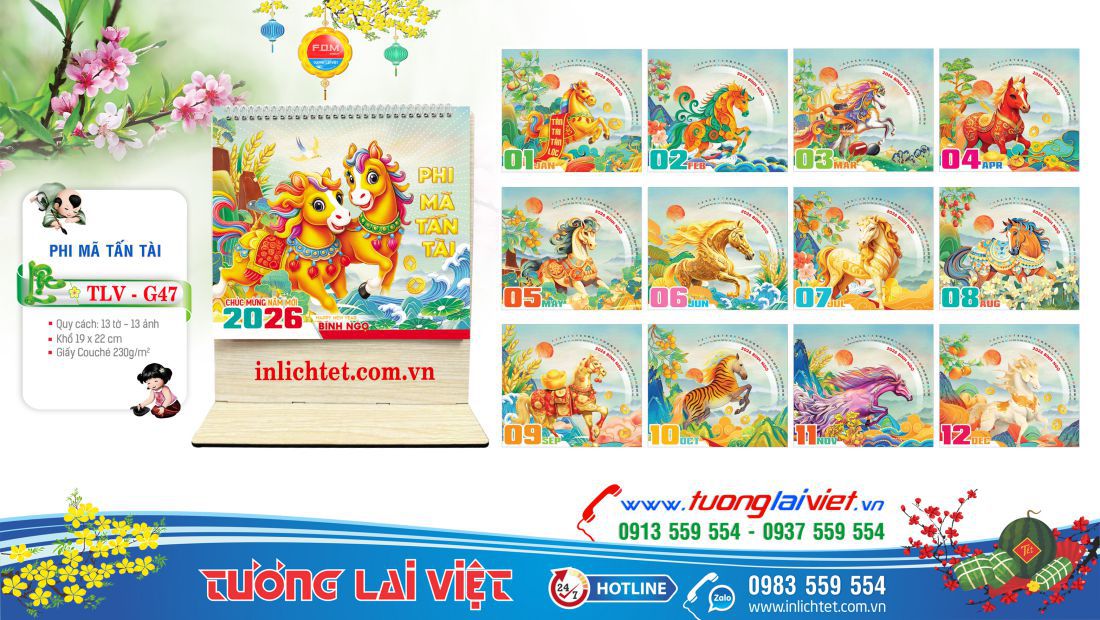 Mẫu Lịch gỗ để bàn Mã Đáo Thành Công