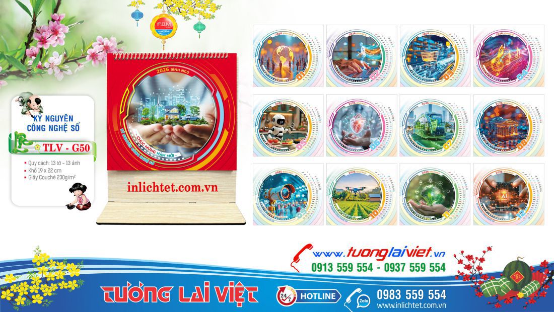 Mẫu Lịch gỗ để bàn Công Nghệ Số