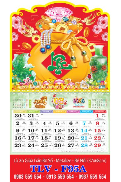 Lịch lò xo giữa 13 tờ Túi vàng