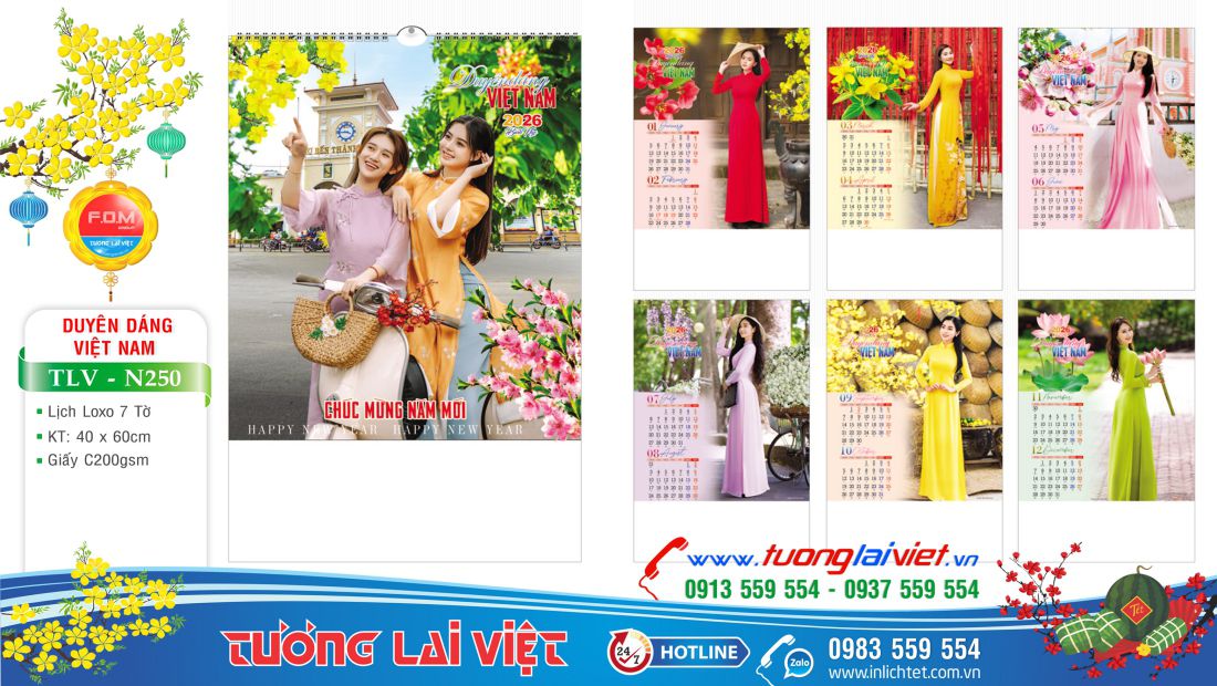 Lịch treo tường 7 tờ Duyên dáng Việt Nam